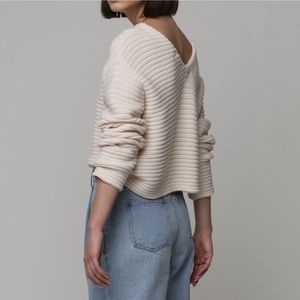 OAK + FORT Cream Ribbed Texture Sweater Pullover Top